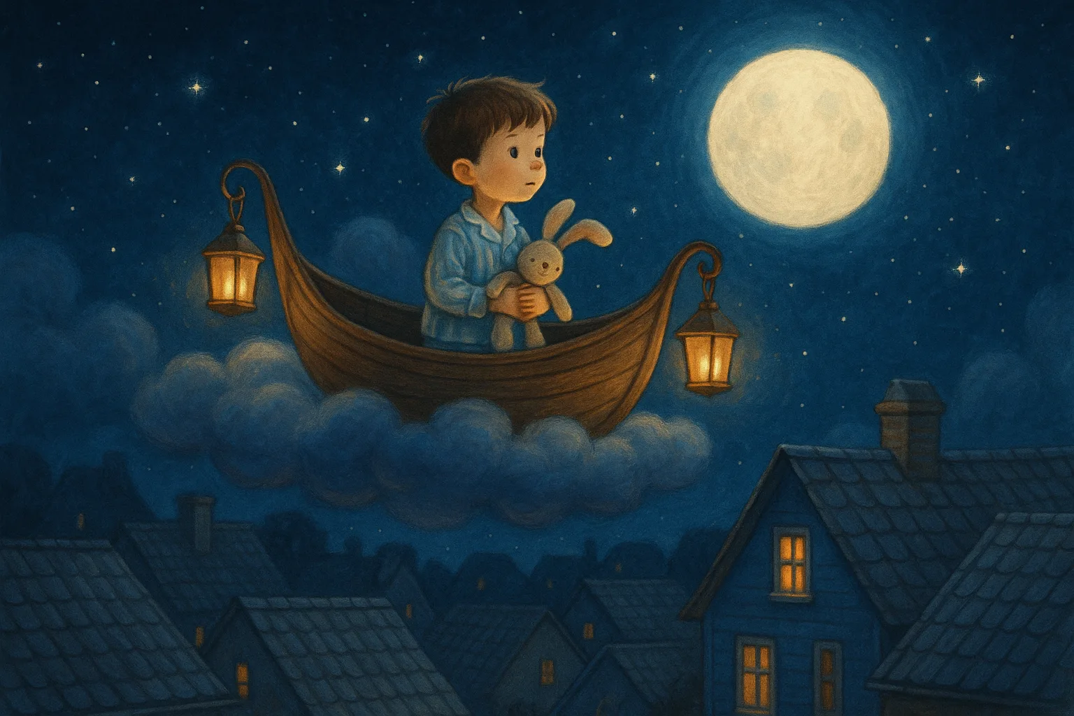 Story illustration for Milo and the Three Moonlit Lanterns